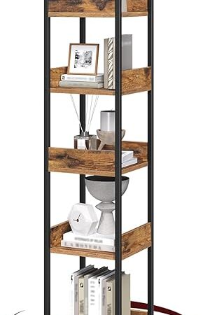 5-Tier Bookshelf, Rotating Bookcase, 360° Spinning Book Shelf, Rotate Corner Book Shelve, Storage Rack, for Study, Home Office, Rustic Brown BKHR3501