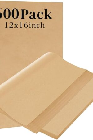 600Pcs Unbleached Parchment Paper Sheets for Baking, 12 x 16 Inch, Non-Stick Precut Half Sheet Parchment Paper for Baking, Cooking, Air Fryer, Oven (12“x16“-600pack)