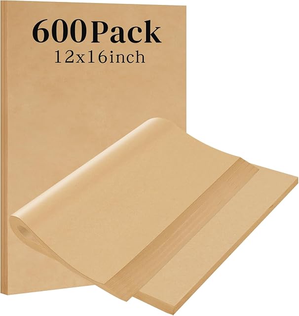 600Pcs Unbleached Parchment Paper Sheets for Baking, 12 x 16 Inch, Non-Stick Precut Half Sheet Parchment Paper for Baking, Cooking, Air Fryer, Oven (12“x16“-600pack)
