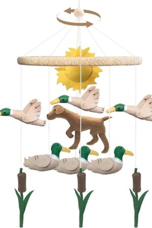 Baby Mobile for Crib Mallard Duck Baby Crib Mobile for Boys Girls Handmade Felt Dog Nursery Decor Duck Hunting Decor Infant Toddler Room Hanging for Bassinet Gender Neutral Newborn Gift