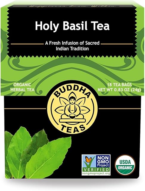 Buddha Teas - Holy Basil - Organic Herbal Tea - For Cognitive Balance & Overall Health - Ayurvedic Tulsi - With Antioxidants - Caffeine Free - 100% Kosher & Non-GMO - 18 Tea Bags (Pack of 1)