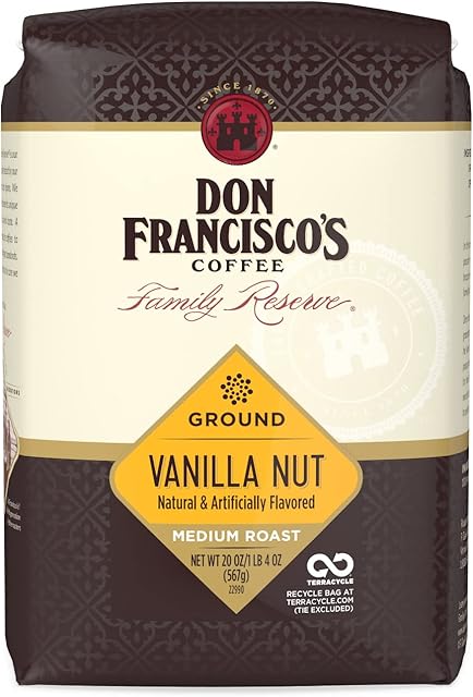 Don Francisco's Premium Vanilla Nut Medium Roast Ground Coffee - 100% Arabica Beans, Perfect for Drip, Pour Over, and French Press - Carefully Sourced, Family-Crafted Since 1870 (20 oz Bag)