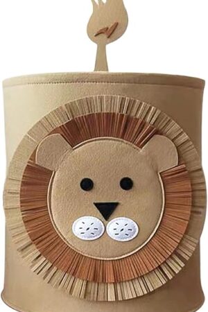 WEI LONG Cute Foldable Felt Laundry,Nursery Hamper Laundry Basket,Storage Baskets for Kids Boys and Girls,Office,Bedroom,Clothes,Toys(Lion)