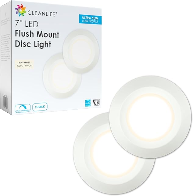 7" Flush Mount Ceiling Light Puck Lights 2-Pack Soft White