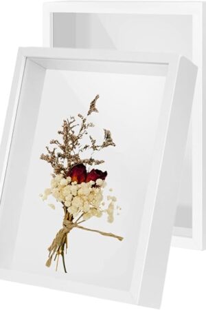 2 Pack 4x6 Shadow Box Frame，HD Glass Wooden White Hollow Photo Frame,White Frames for Flower Pressing, Seashell Display Box ,Pet Memorial Shadow Box ( 2pcs 4X6)