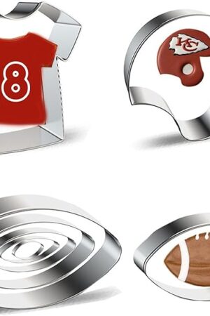 DXary Football Cookie Cutter Set, Stainless Steel Metal Football Helmet and T-Shirt Cookie Cutters for Sport Themed Biscuits Molds Football Party Cake Decorations (8, silver, medium)