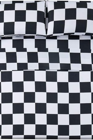 Bed Sheet Set 3 Pieces -Twin Size-Soft Durable Microfiber Bedding Sheet Set,Deep Pocket,Stain,Fade & Wrinkle Resistant (Plaid Black&White)
