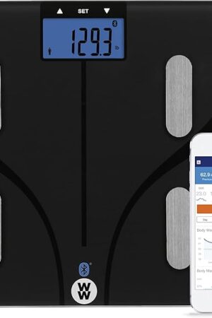 Weight Watchers Scales by Conair Smart Scale for Body Weight, Digital Bluetooth Smart Bathroom Scale with Body Fat, Muscle, and BMI in Black