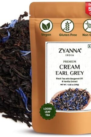 Zyanna Cream Earl Grey Premium Loose Leaf Pure Black Tea with Bergamot Oil, Vanilla Flavor & Natural Caffeine – 3.53 oz, 50+ Servings – Smooth, Aromatic, Hot or Iced Tea