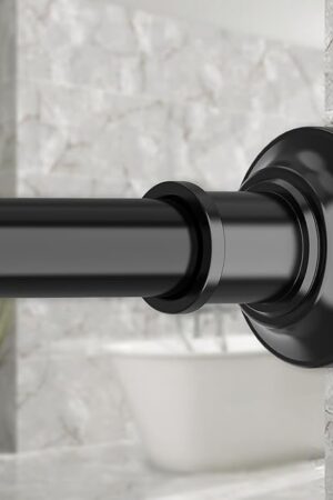 Black Long Curtain Rod Tension Shower Curtain Rods 30 to 120 inch Adjustable Spring Heavy Duty Rods for Bathroom Windows Outdoor No Drill No Slip Spliced and Telescopic Design