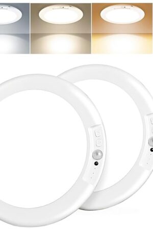 2-Pack Rechargeable Motion Sensor Ceiling Light with Remote, Wireless Dimmable 3000K/4000K/6500K Waterproof Shower Lamp, Magnetic Battery Operated Closet Light for Hallway Pantry, No Wiring