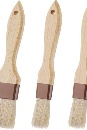 3 Pcs Pastry Brush, Natural Bristle Basting Brush, Cooking Brush, Food Brush, Butter Brush, Baster Brush, BBQ Brushes for Sauce, Kitchen Baking Brushes for Oil, Grilling, Marinade