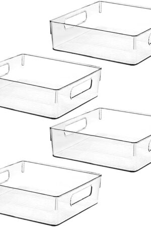 Clear Plastic Storage Bins, Pantry Organizers and Storage, Kitchen Organization and Storage Containers Bins for Organizing, Fridge, Freezer, Bathroom, Pantries, Medicine Cabinet Organizer Bin