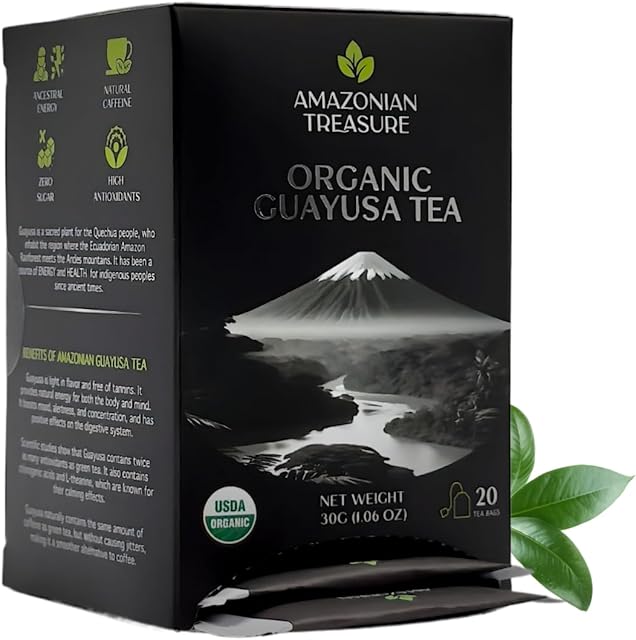 Amazonian Treasure Organic Guayusa Tea - 20 Count Box, 50mg Caffeine | Enhanced Experience | Smooth Beverage Option | Premium Selection