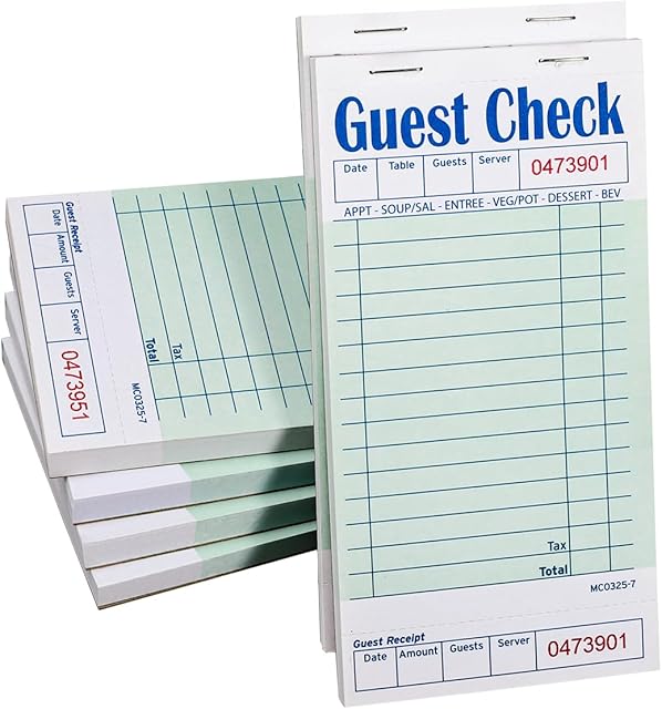 Batrical Guest Checks Server Note Pads 300 Sheets Waitress Notepad for Restaurants (6 Books) 3.5" x 6.75" Per Ticket Book