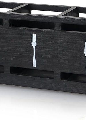 Ayiaren Wooden Silverware Caddy Flatware Cutlery Holder Wood Silverware Organizer Containers Small Black Kitchen Utensil Holder for Countertop Spoon and Fork Holder Flatware Utensils Caddy for Party