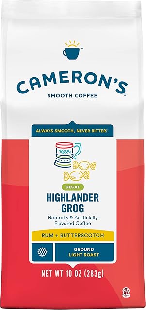 Cameron's Coffee Roasted Ground Coffee Bag, Flavored, Decaf Highlander Grog, 10 Ounce