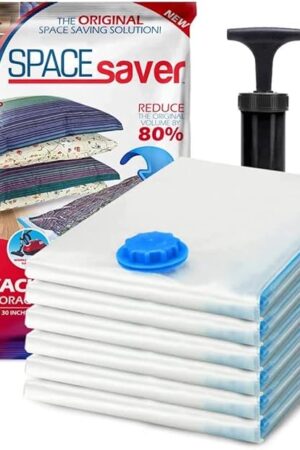 6 Pack Jumbo Vacuum Storage Bags for Comforters, Blankets & Clothes – Jumbo Vacuum Sealed Compression Bags with Hand Pump – Space Saver Storage Bags for Bedding, Moving, Travel & Organization