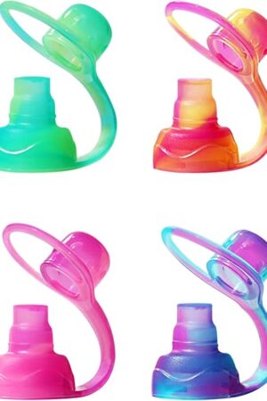 ChooMee SoftSip Food Pouch Top | Baby Led Weaning | No Spill Flow Control Valve, Protects Childs Mouth, 100% Silicone, BPA Free | Swirl Colors, 4 CT