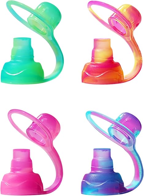 ChooMee SoftSip Food Pouch Top | Baby Led Weaning | No Spill Flow Control Valve, Protects Childs Mouth, 100% Silicone, BPA Free | Swirl Colors, 4 CT