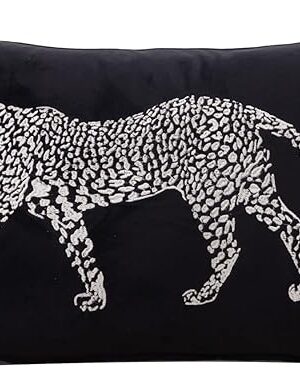 vctops Soft Velvet Embroidery Lumbar Decorative Throw Pillow Covers Leopard Pattern Cushion Case for Sofa Bedroom Couch (Black,12"x20")
