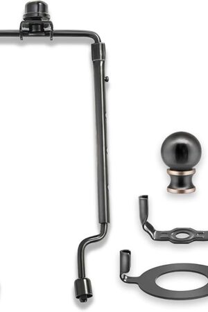 7 8 9 10 inch Lamp Shade Harp Holder,Adjustable Lamp Harp Kit,Fit Both Standard Lamp Rod and E26 Light Base UNO Fitter Adapter,with 2 Shade Attaching Finial Top (Black Color - 1 Set)