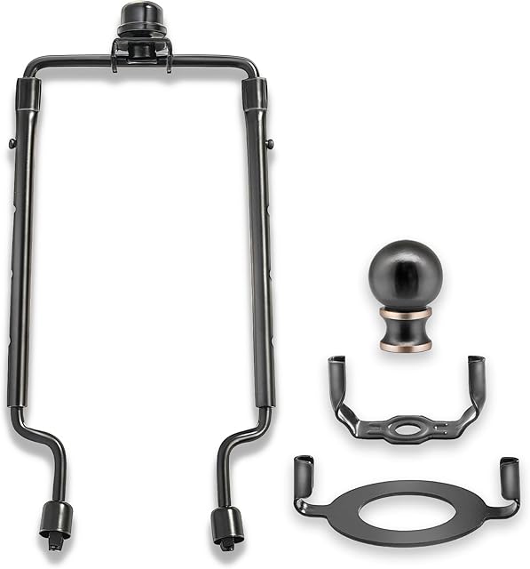 7 8 9 10 inch Lamp Shade Harp Holder,Adjustable Lamp Harp Kit,Fit Both Standard Lamp Rod and E26 Light Base UNO Fitter Adapter,with 2 Shade Attaching Finial Top (Black Color - 1 Set)