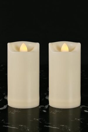2" X 4" Battery Operated Flameless Candles with Timer, Waterproof Outdoor Flickering LED Pillar Candles for Home, Wedding Decoration, Slim Tall, Ivory Plastic, 2 Pack