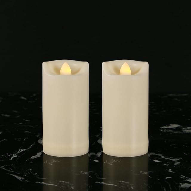 2" X 4" Battery Operated Flameless Candles with Timer, Waterproof Outdoor Flickering LED Pillar Candles for Home, Wedding Decoration, Slim Tall, Ivory Plastic, 2 Pack