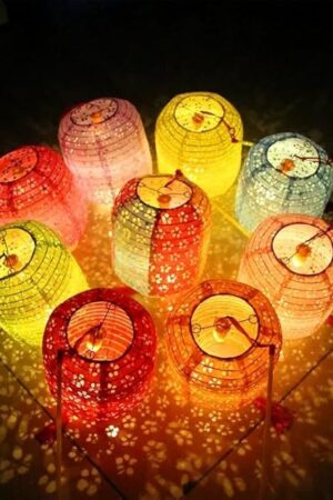 10PCS Paper Lanterns Variety Color Vibrant Paper Lanterns 6inches with LED Lights, Hollow Out Hanging Paper Lanterns with Tassels Walking Sticks for Dinner Birthday Party Decor (Winter Melon Shape)