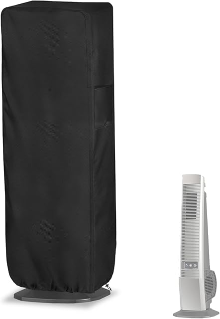 Outdoor Tower Fan Cover, Heavy Duty 600D Waterproof Dustproof Cover for Portable Electric 40-42" Tower Fans, Black