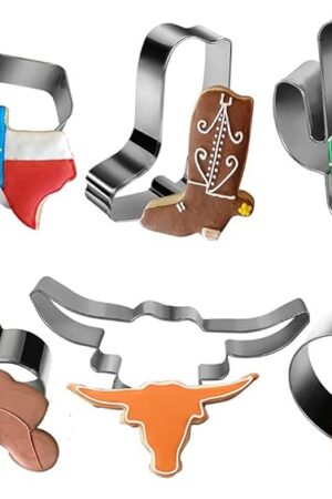 6 Piece Cowboy Cowgirl Boot Texas Cutter Set, Western Cookie Cutters Cowboy Hat,Longhorn, Cactus Cutter Shaped Stainless Steel Molds for Party Making Muffins, Cake Fondant Biscuits