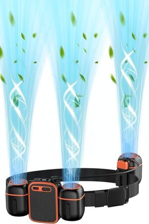 2025 New Portable Waist Fan, 3 Fan Design,10000mAh Rechargeable Belt Fan,Large Air Volume For Farm/Outdoor, Waist Blower Runtime 24H （223BBlack Orange))