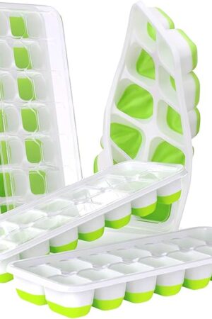 DOQAUS Ice Cube Trays 4 Pack, 56 pcs Silicone Ice Cubes Tray Maker with Spill-Resistant Removable Lid, Easy Release & Pop out, LFGB and BPA Free, Stackable Flexible, for Soup. Food, Cocktail, Coffee