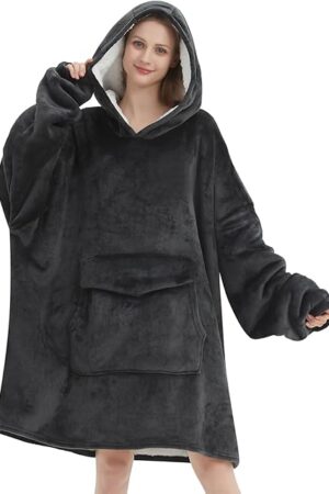 Wearable Blanket Hoodie for Adult,Oversized Sherpa Fleece Blanket Hoodie for Women Men,Grey