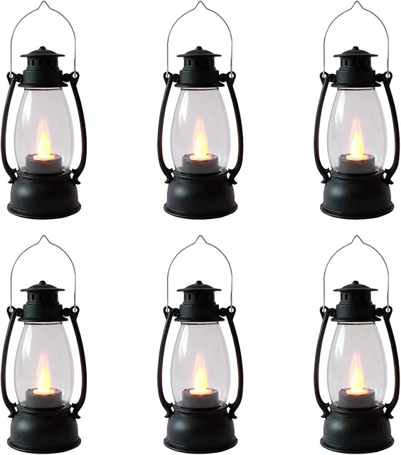 Mini Lanterns 6-Pcs LED Small Lanterns Decorative Indoor Outdoor Hanging Lantern Decorative Candle Lanterns Farmhouse Decor for Weddings Western Camping Party Halloween Christmas Decorations