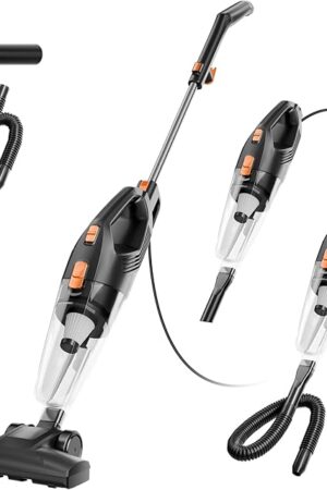 Corded Stick Vacuum Cleaner - Lightweight, Powerful Suction with 450W Motor, 5-in-1 16.4Ft Cord Vacuum Cleaners for Home, Hard Floor, Carpet, Pet Hair Black