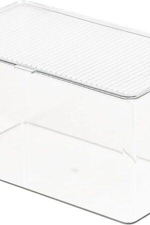 Clear Plastic Storage Bin with Lid, Organizer for Pantry, Office, Bathroom, Kitchen, Snack, Tea Bag, Coffee Container (Large)