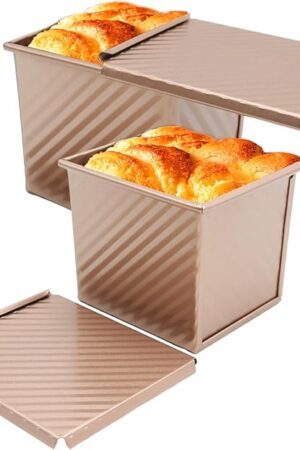 2Pcs Nonstick Square Loaf Pan With Lid, 4.53 x 3.94 x 4.33inch Mini Square Toast Box for Home Baking, Mini Cube Toast Box Ideal Baking Set Gift for Bread Lover(250g)