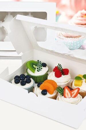 VGOODALL 6PCS White Cupcake Boxes, 6 Count Cupcake Containers with Window Holding 36 Pastry Box for Birthday Holiday Party Bakery Supplies