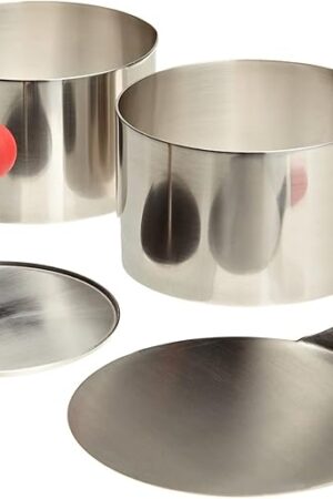 Ateco Round Food Molding Set, 3.5 by 2.1-Inches High, 4-Piece Set Includes 2 Rings, Fitted Press & Transfer Plate