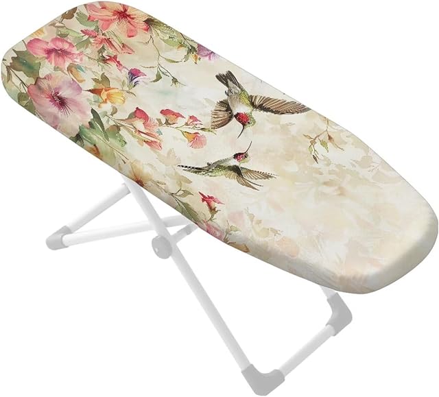 Couple Hummingbird Flower Ironing Board Cover with Elastic Edge 14x24 Inches Stretchy Table Top Ironing Board Protector Home Replacement Ironing Accessories