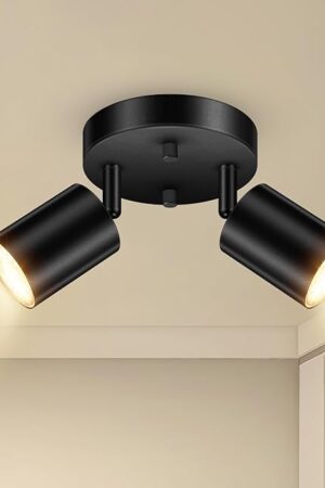 BoostArea LED 2 Light Track Lighting Kit, LED Track Lighting Fixtures, Black Round Ceiling Spot Lighting, Flexibly Rotatable Light Head for Kitchen, Living Room, Bedroom, GU10 Bulb Not Included