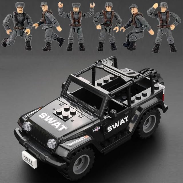 The Military Vehicle Building Blocks Sets 2 in 1 Army Truck with 6 City Policeman Action Mini-Figures Building Toys for Kids, Army Vehicles Toys for Boys