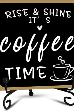 Wooden Coffee Bar Sign Coffee Bar Decor, Coffee Bar Decorations Black and White with Iron Stand Bar Tabletop Shelf Accessories, Coffee Signs Decors for Coffee Station Home Farmhouse Kitchen & Office