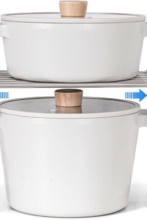 carrotez Expandable Cabinet Organizer Stackable Kitchen Counter Shelf Kitchen Cabinet Organizer Shelf, White, 11.8~19.6 x 7.8 x 5.9~9"