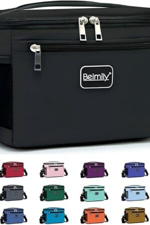 BEIMILY Lunch Box for Men/Women, Small Insulated Lunch Bag, Leak-Proof Soft Cooler Tote Bag, Reusable LunchBox for Work, Travel, Fitness, Picnic with Adjustable Shoulder Strap for Adults (Black)