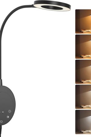 Wall Mounted Reading Light,Bedside Headboard Lights with 5 Color Temperature &5 Dimming,360°Flexible Gooseneck,USB Output, Night Light&Timer Function- Perfect for Reading (Black)