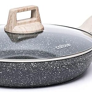 CAROTE Non Stick Frying Pan Skillet, 8" Nonstick Fry Pan with Glass Lid, Egg Pan Omelet Pans, Granite Cookware, PFOA Free (Classic Granite, 8-Inch)