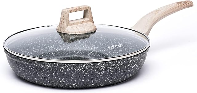 CAROTE Non Stick Frying Pan Skillet, 8" Nonstick Fry Pan with Glass Lid, Egg Pan Omelet Pans, Granite Cookware, PFOA Free (Classic Granite, 8-Inch)